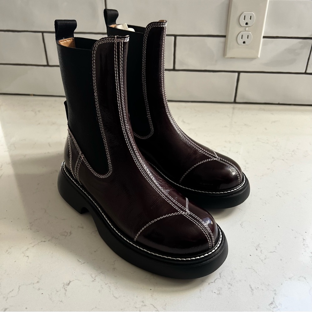 Ganni Burgundy Everyday Mid Chelsea Boots
